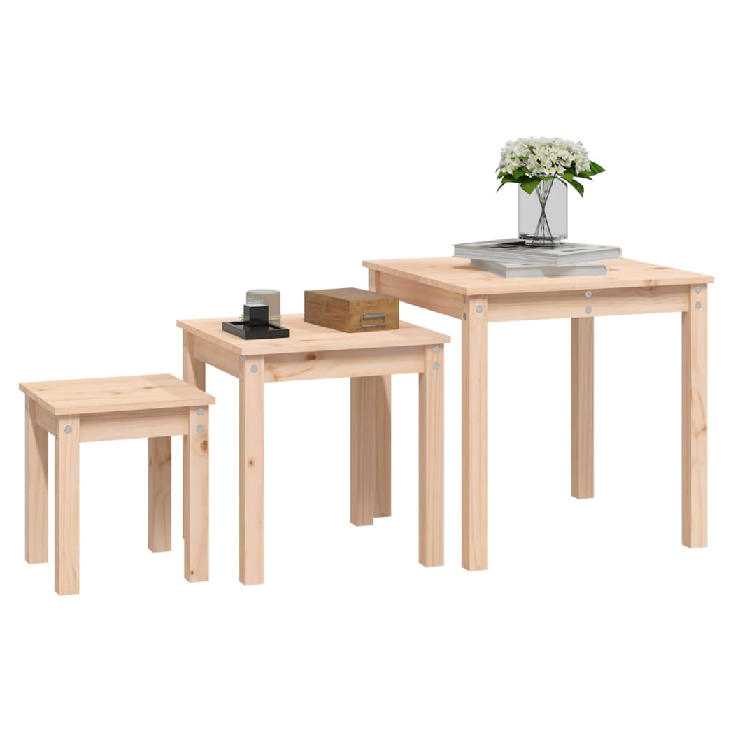 Nesting Tables 3 pcs Solid Wood Pine