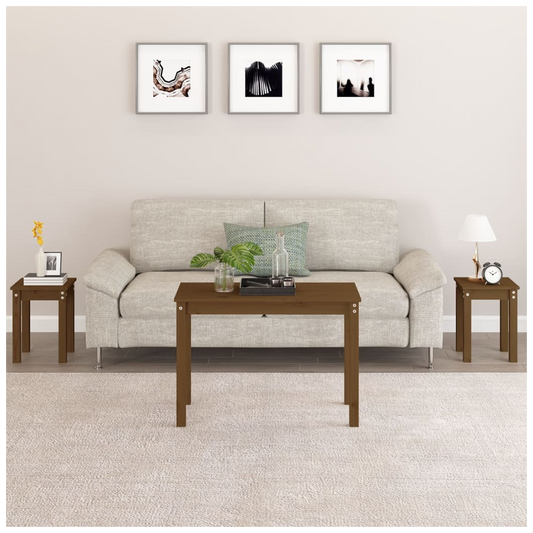 Nesting Tables 3 pcs Honey Brown Solid Wood Pine