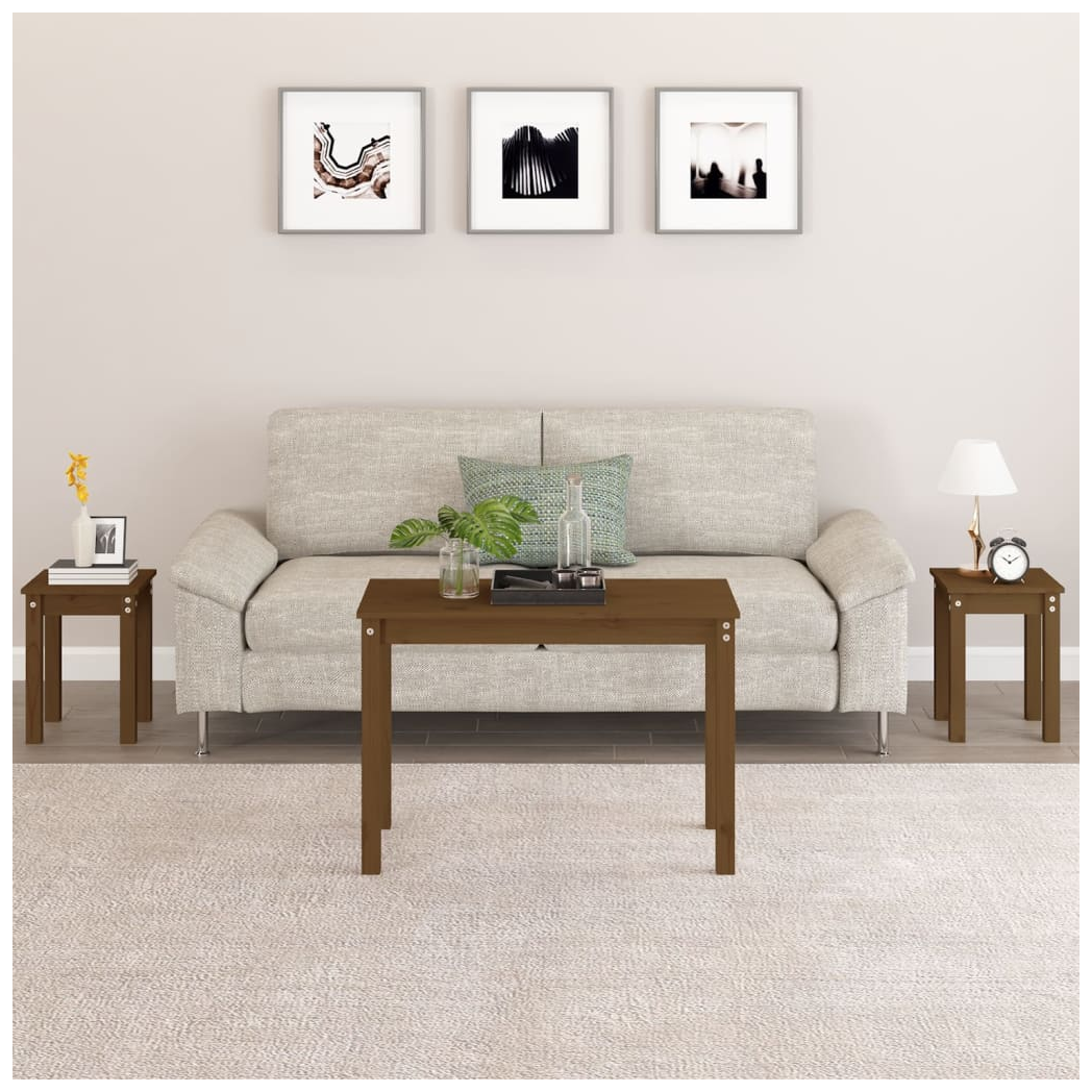 Nesting Tables 3 pcs Honey Brown Solid Wood Pine