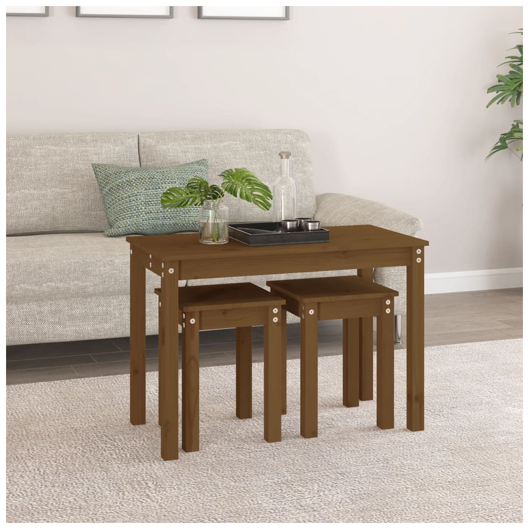 Nesting Tables 3 pcs Honey Brown Solid Wood Pine