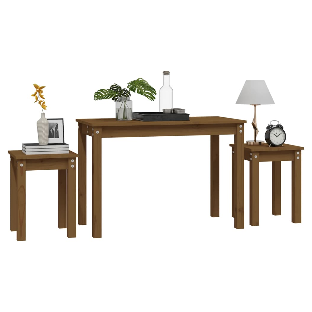 Nesting Tables 3 pcs Honey Brown Solid Wood Pine