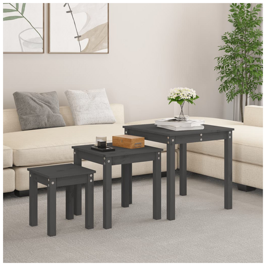 Nesting Tables 3 pcs Grey Solid Wood Pine