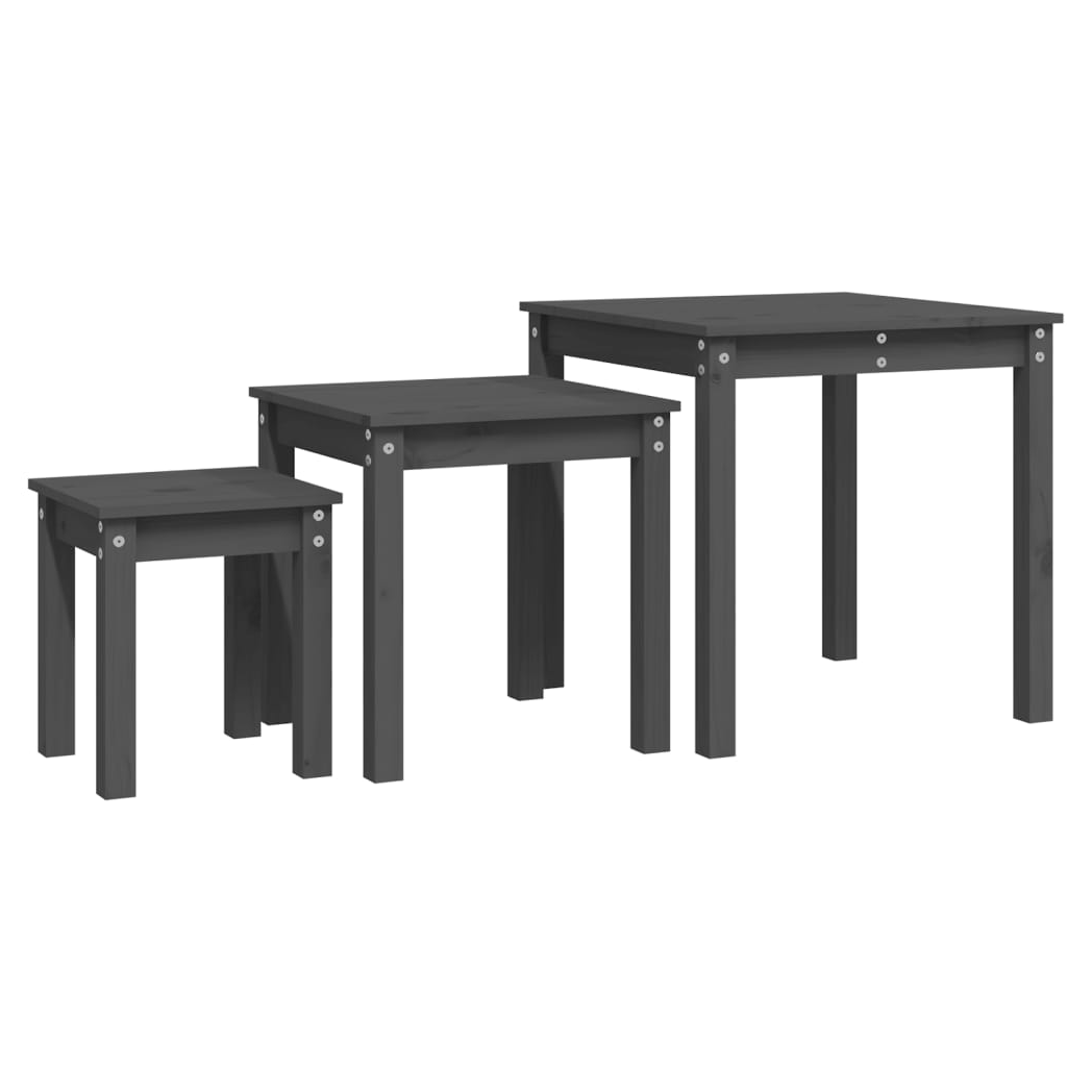 Nesting Tables 3 pcs Grey Solid Wood Pine