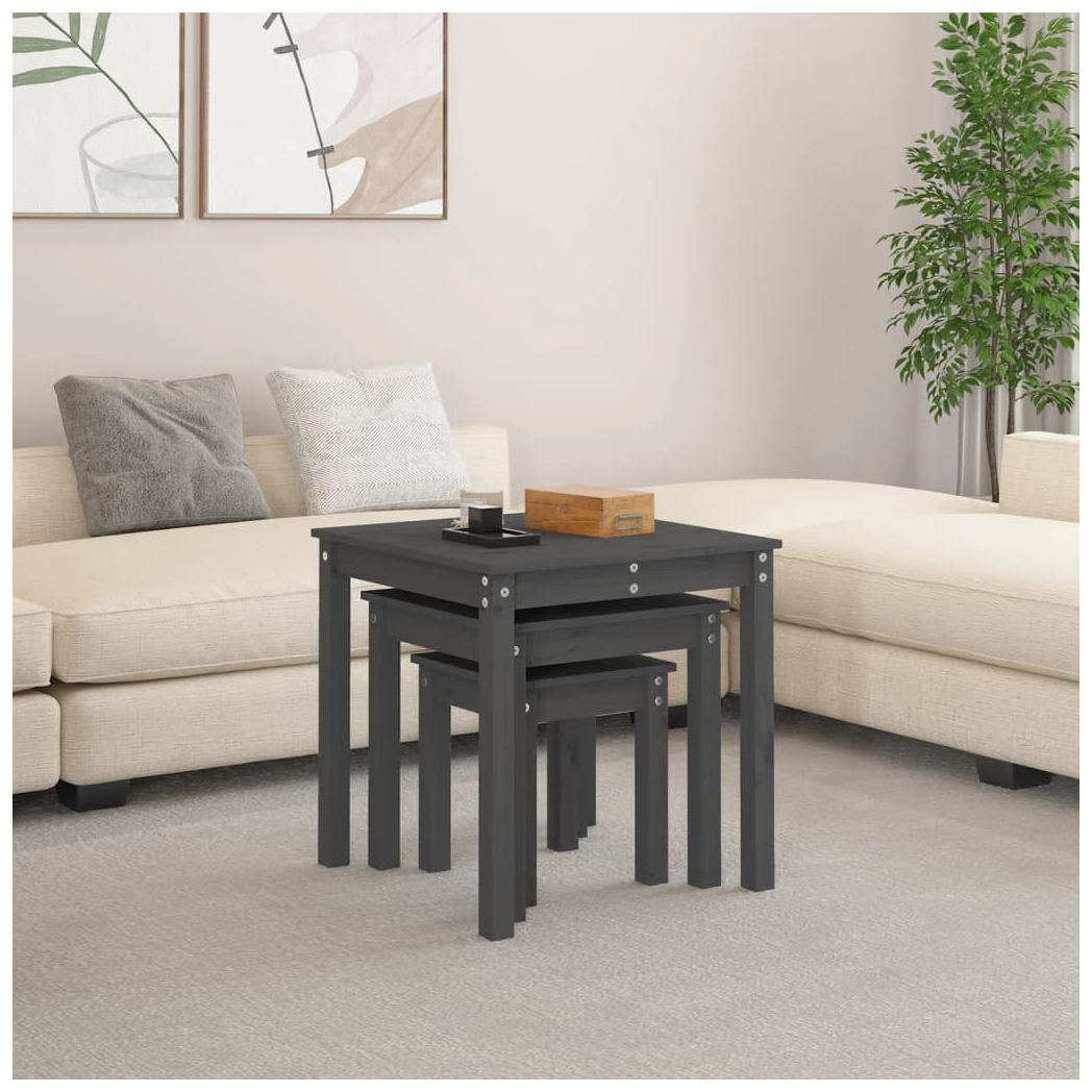 Nesting Tables 3 pcs Grey Solid Wood Pine