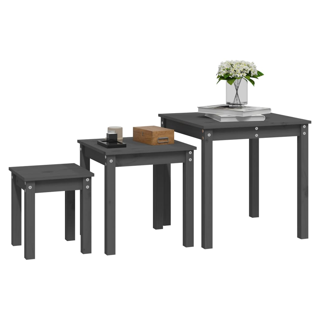 Nesting Tables 3 pcs Grey Solid Wood Pine