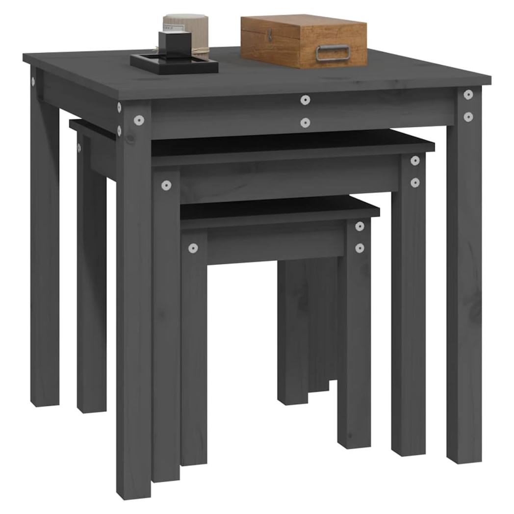 Nesting Tables 3 pcs Grey Solid Wood Pine