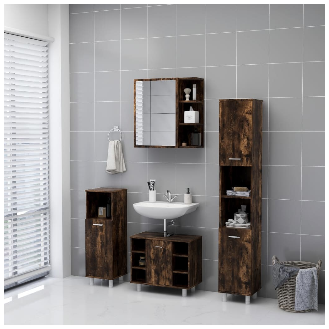 Bathroom Mirror Cabinet Smoked Oak 62.5x20.5x64cm Engineered Wood