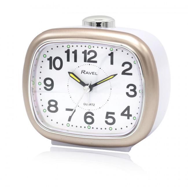 Ravel Large Sized Bedside Quartz Alarm Clock White/Gold RC045.14