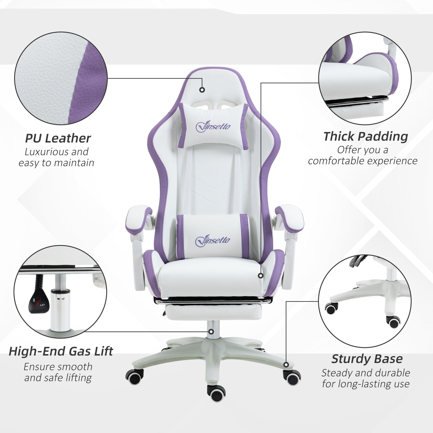 Vinsetto Racing Style Gaming Chair with Reclining Function Footrest, Purple