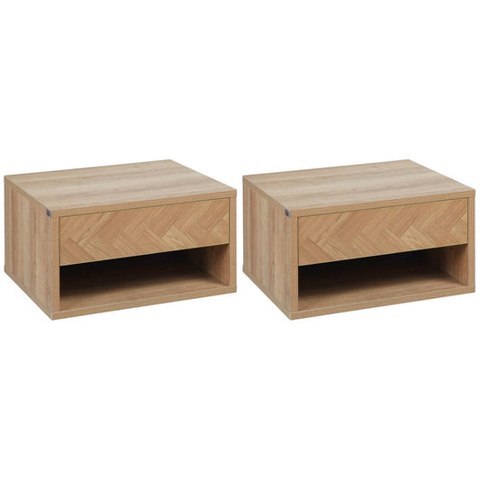 SvvalkaFloating Bedside Table Set of 2 Wall Mounted Nightstand W/ Drawer Natural