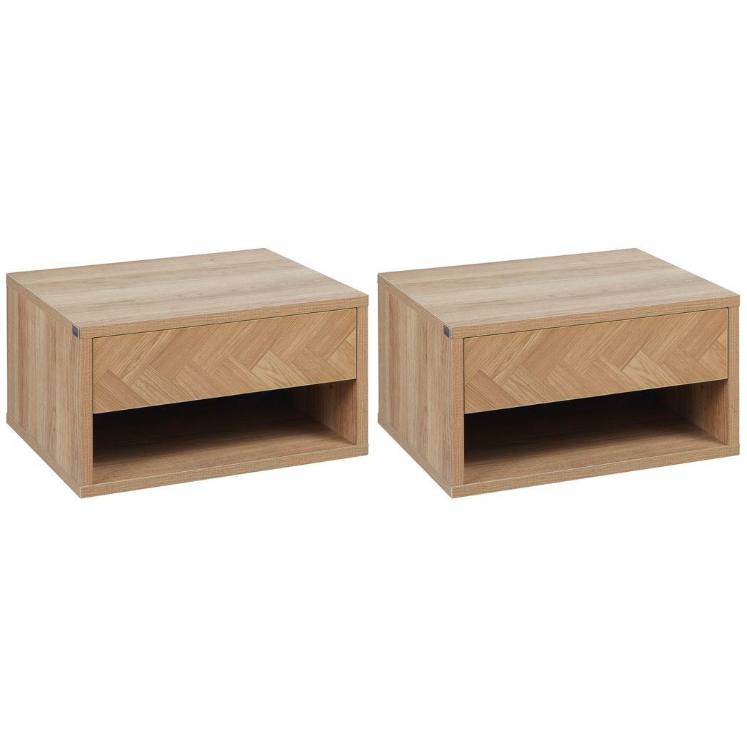 SvvalkaFloating Bedside Table Set of 2 Wall Mounted Nightstand W/ Drawer Natural