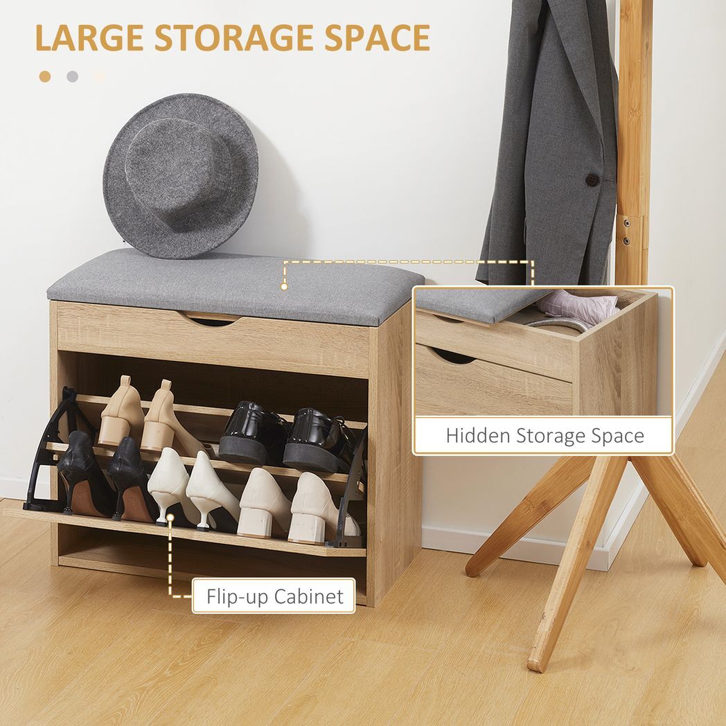 SvvalkaEntryway Shoe Bench with Cushion Storage Cabinet for Living Room Natural