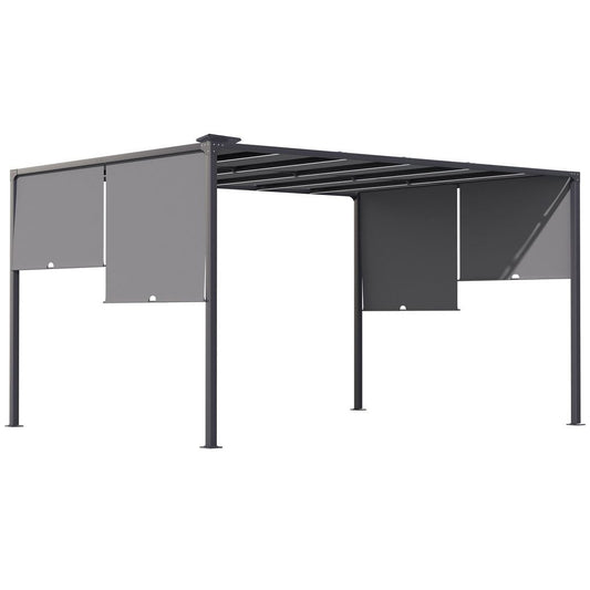 3m x 4m utdoor Garden Pergola with LED Lights Retractable Roof Grey