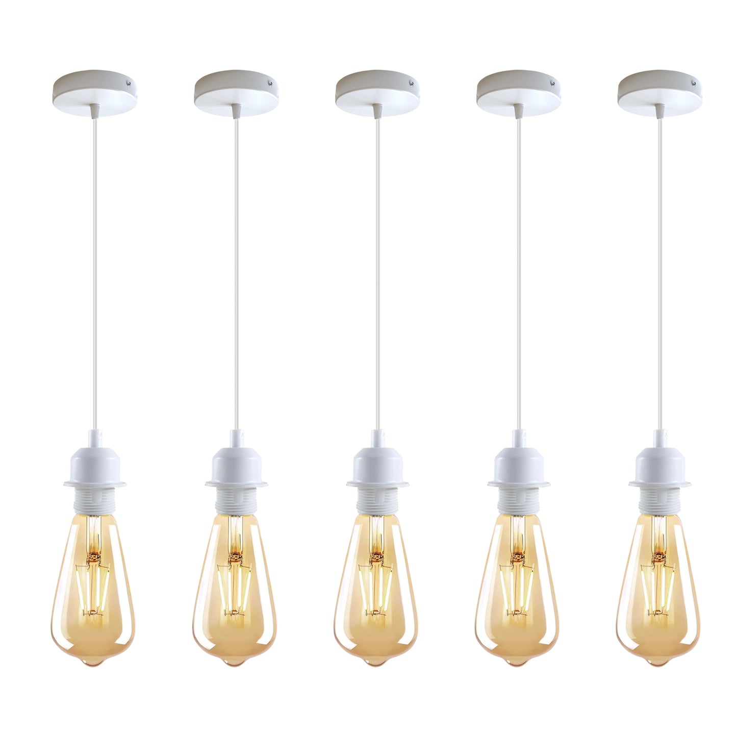 5 Pack Vintage Industrial Style White Ceiling Pendant Lamp E27 Base Metal Screw Lamp Holder