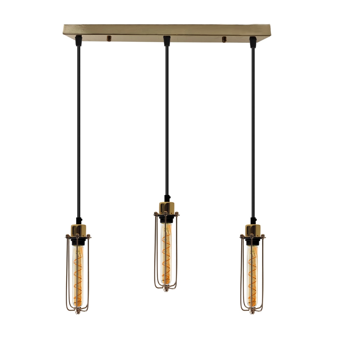 3 Head Rectangular Ceiling E27 Pendant Light with Wire Cage - Industrial Vintage Hanging Lamp