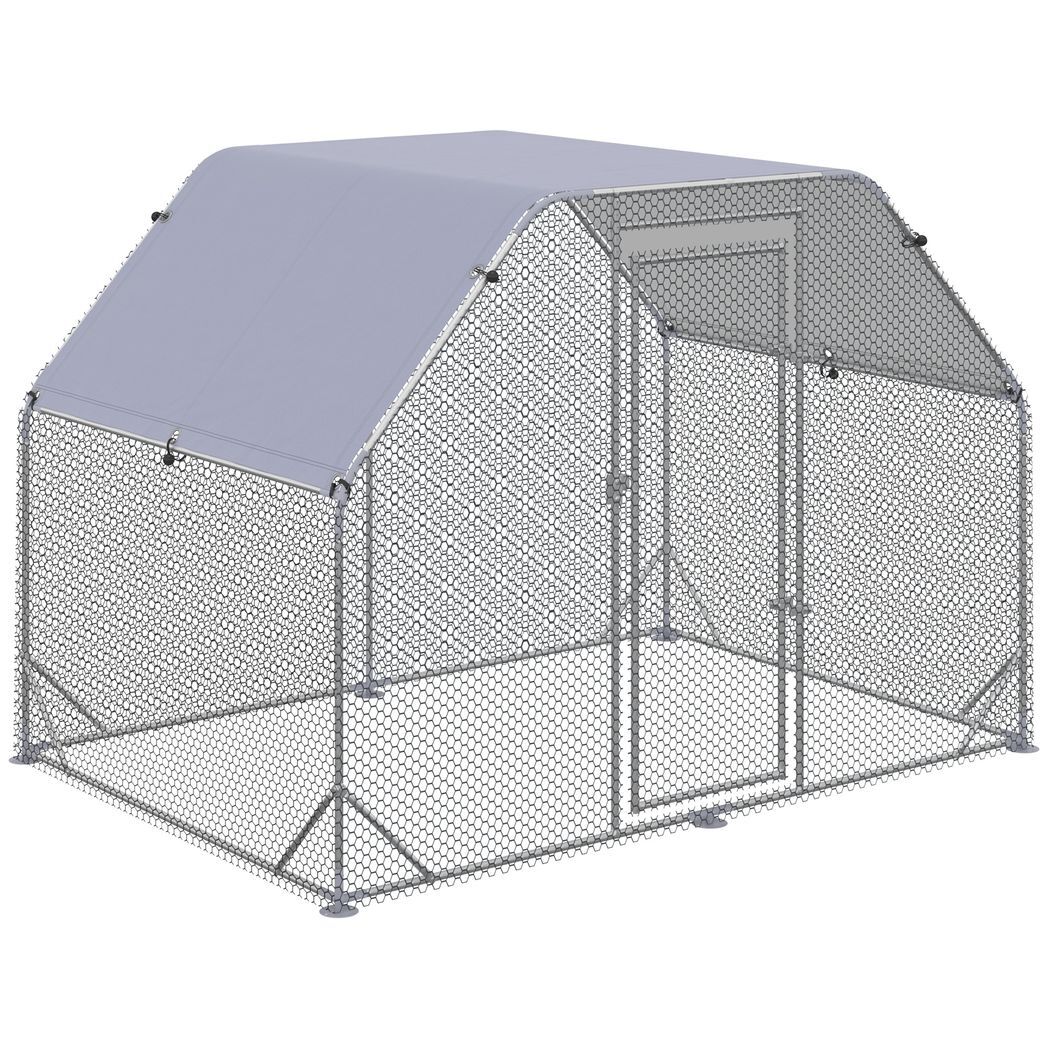 Chicken Run W/ Roof, Walk In Chicken Coop for 4-6 Chickens, Hen House