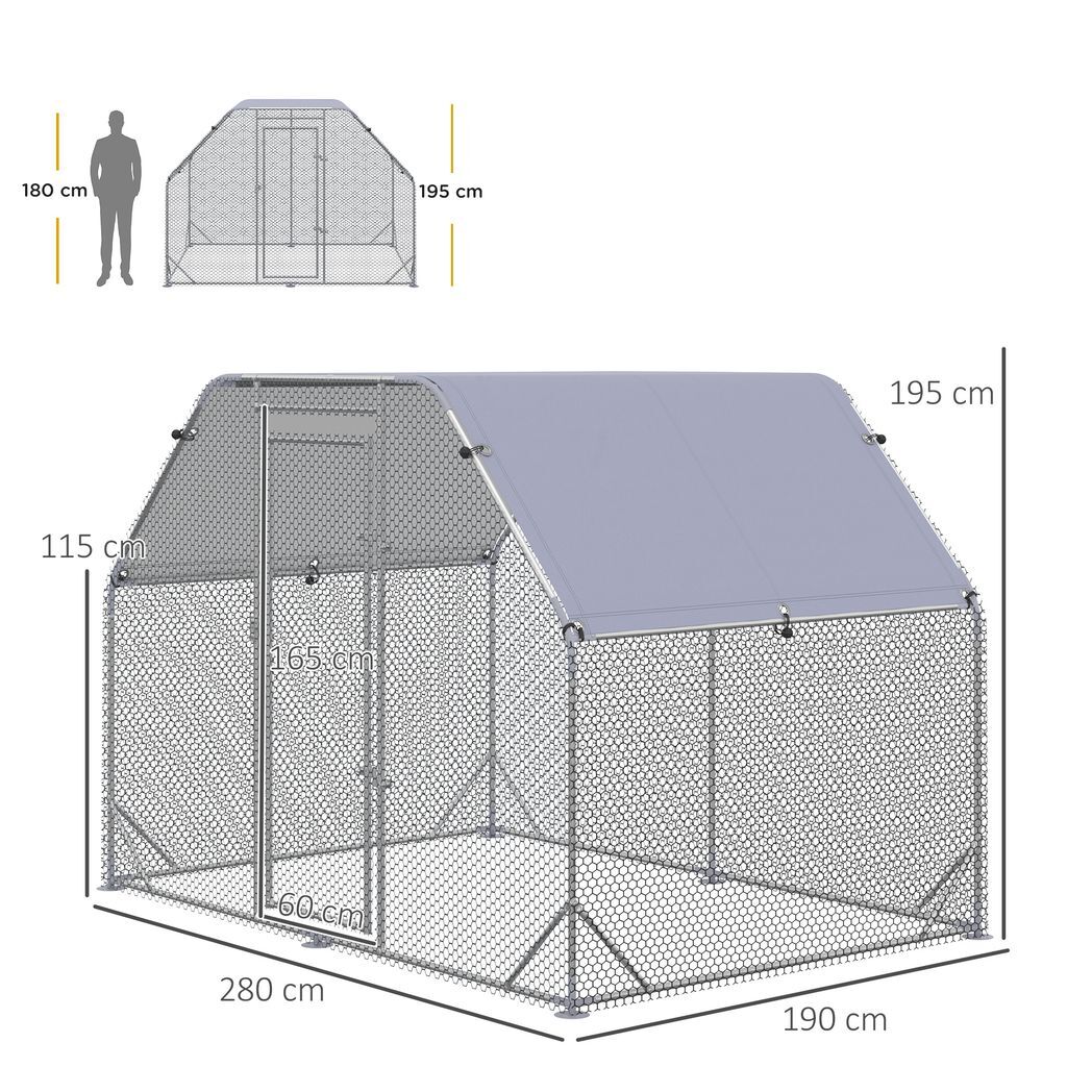 Chicken Run W/ Roof, Walk In Chicken Coop for 4-6 Chickens, Hen House