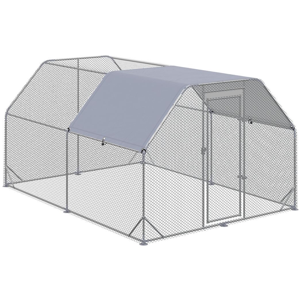 Chicken Run W/ Roof, Walk In Chicken Coop for 10-12 Chickens, Hen House