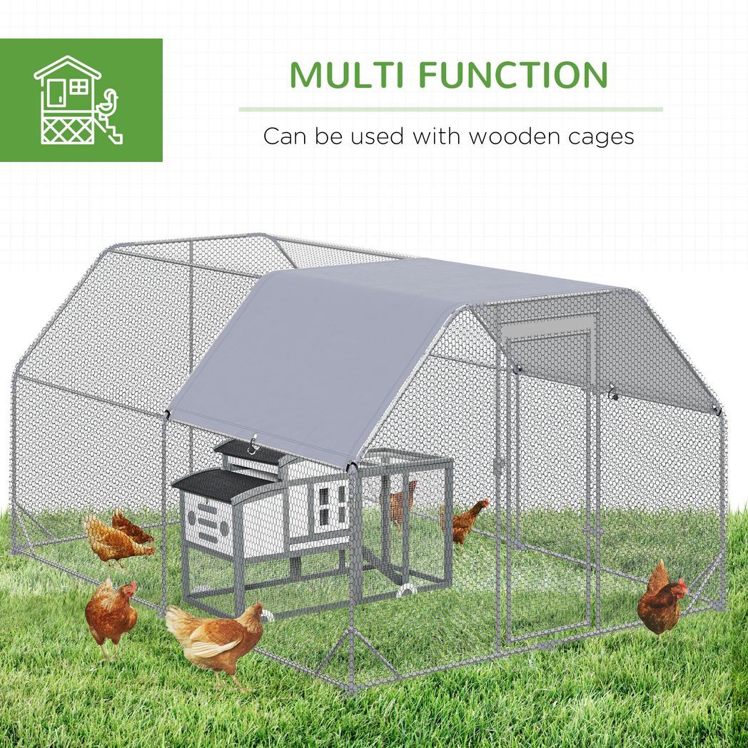 Chicken Run W/ Roof, Walk In Chicken Coop for 10-12 Chickens, Hen House