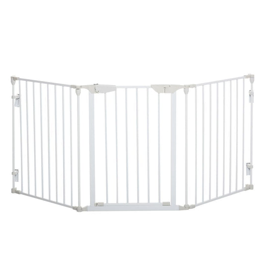 Pet Safety Gate 3-Panel Playpen Metal Fence W/ Walk Through Door White