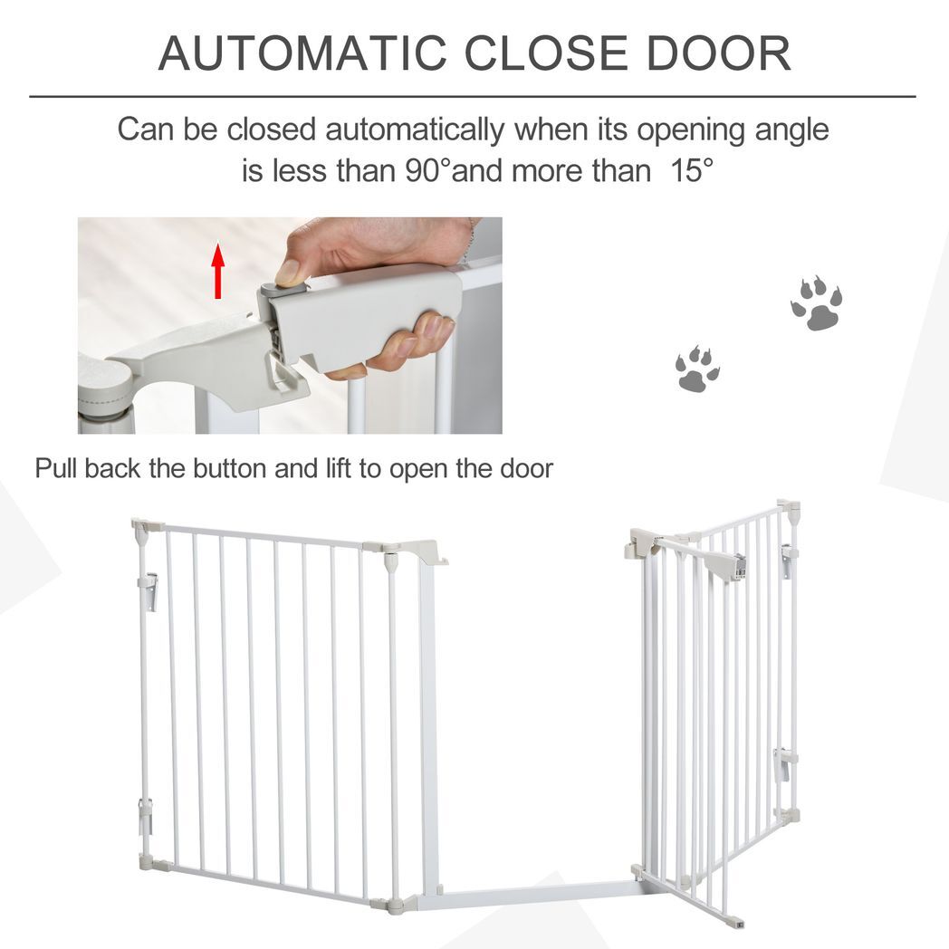 Pet Safety Gate 3-Panel Playpen Metal Fence W/ Walk Through Door White