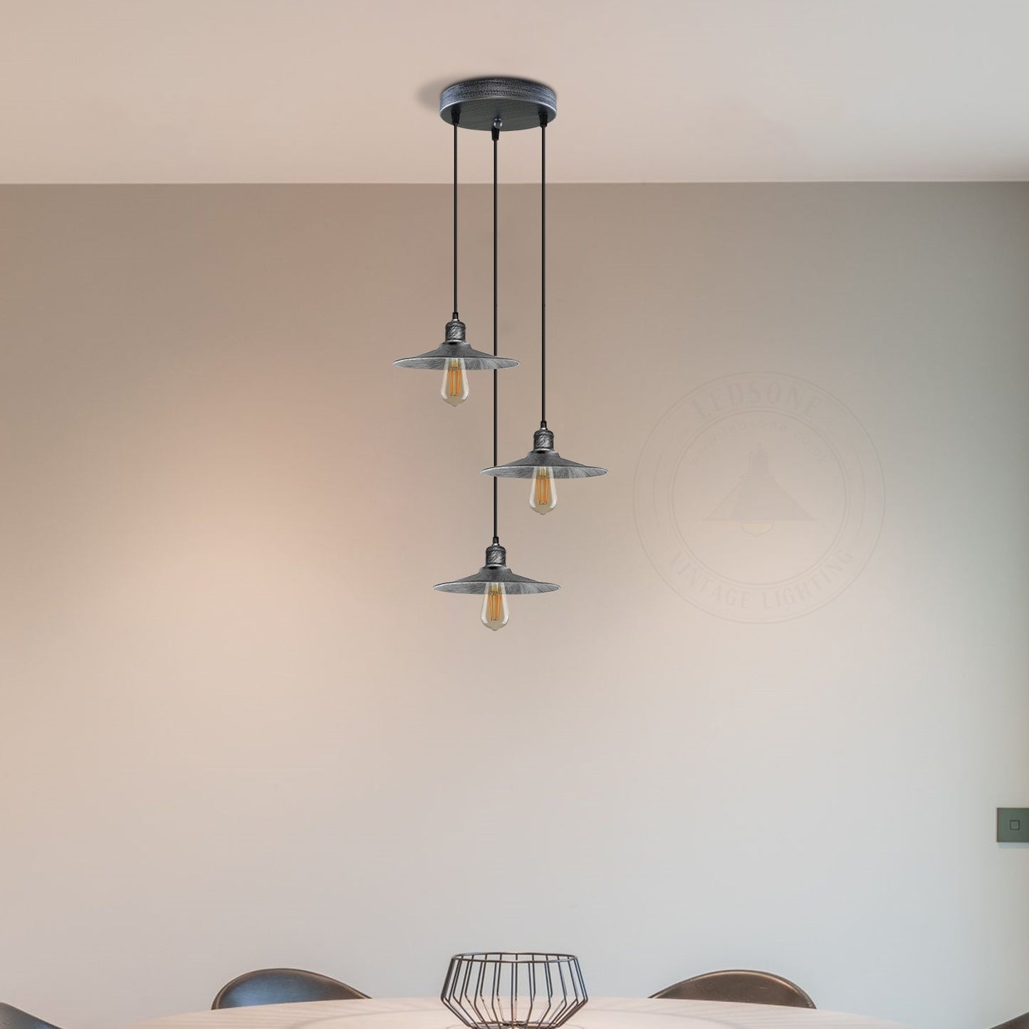 3 Head Round Base Vintage Ceiling Pendant Light Shade Hanging Lamp Light