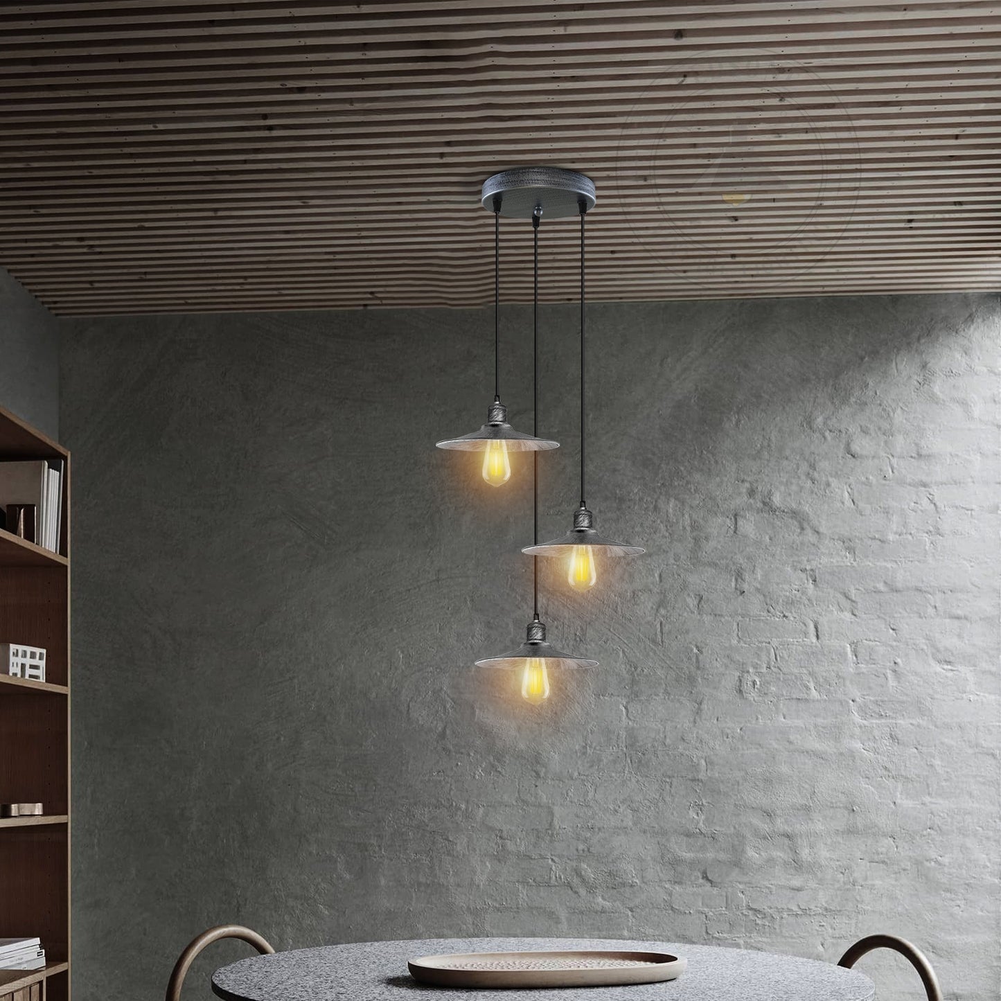 3 Head Round Base Vintage Ceiling Pendant Light Shade Hanging Lamp Light