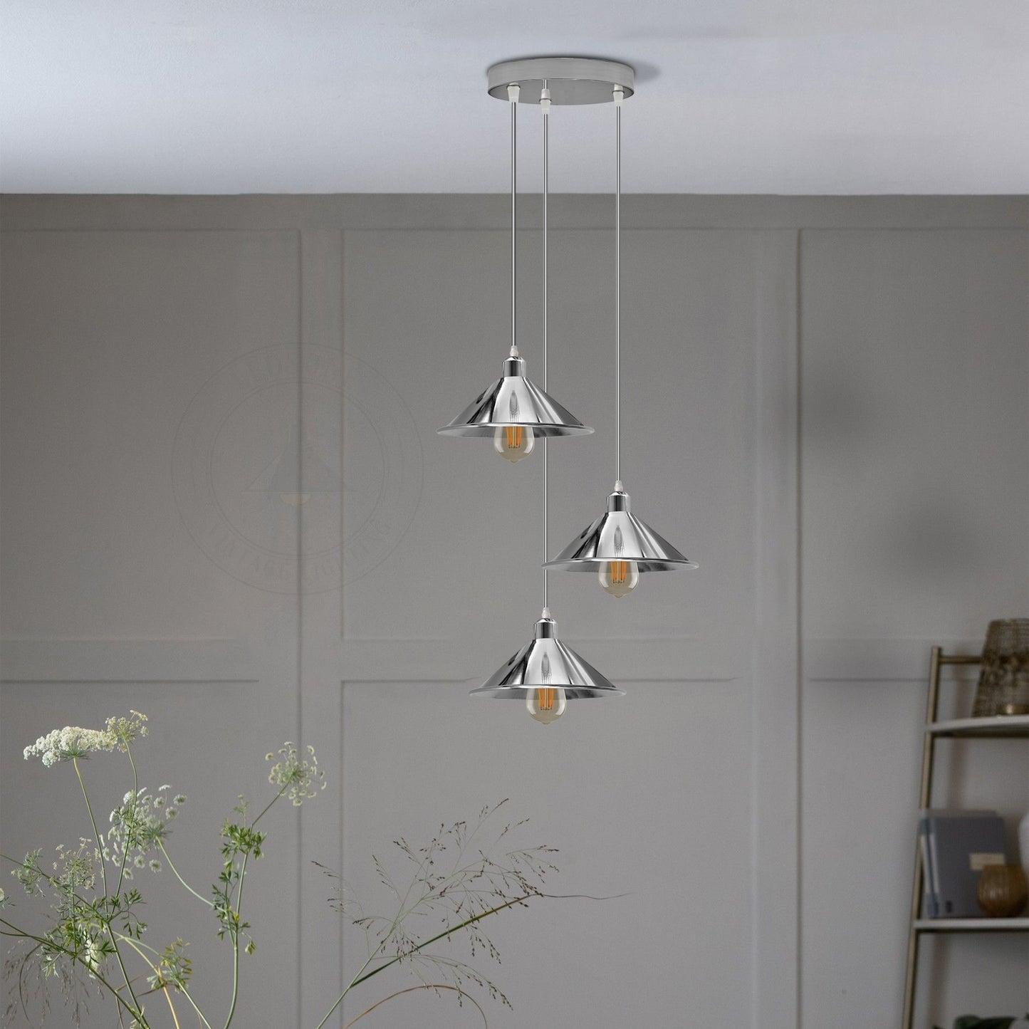 3 Head Round Base Industrial Vintage Ceiling Pendant Light Shade Hanging Lamp Light