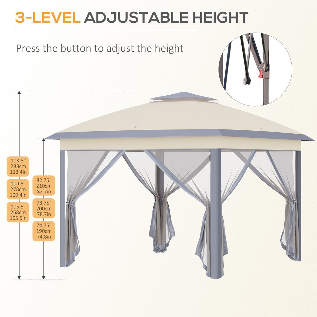 Pop Up Gazebo Height Adjustable Canopy Tent w/ Carrying Bag, Beige