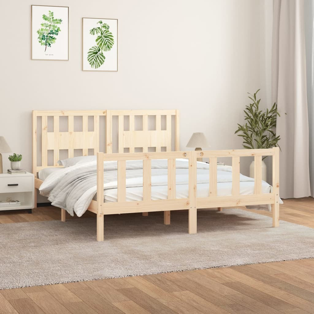 Bed Frame with Headboard Solid Wood Pine 160x200 cm