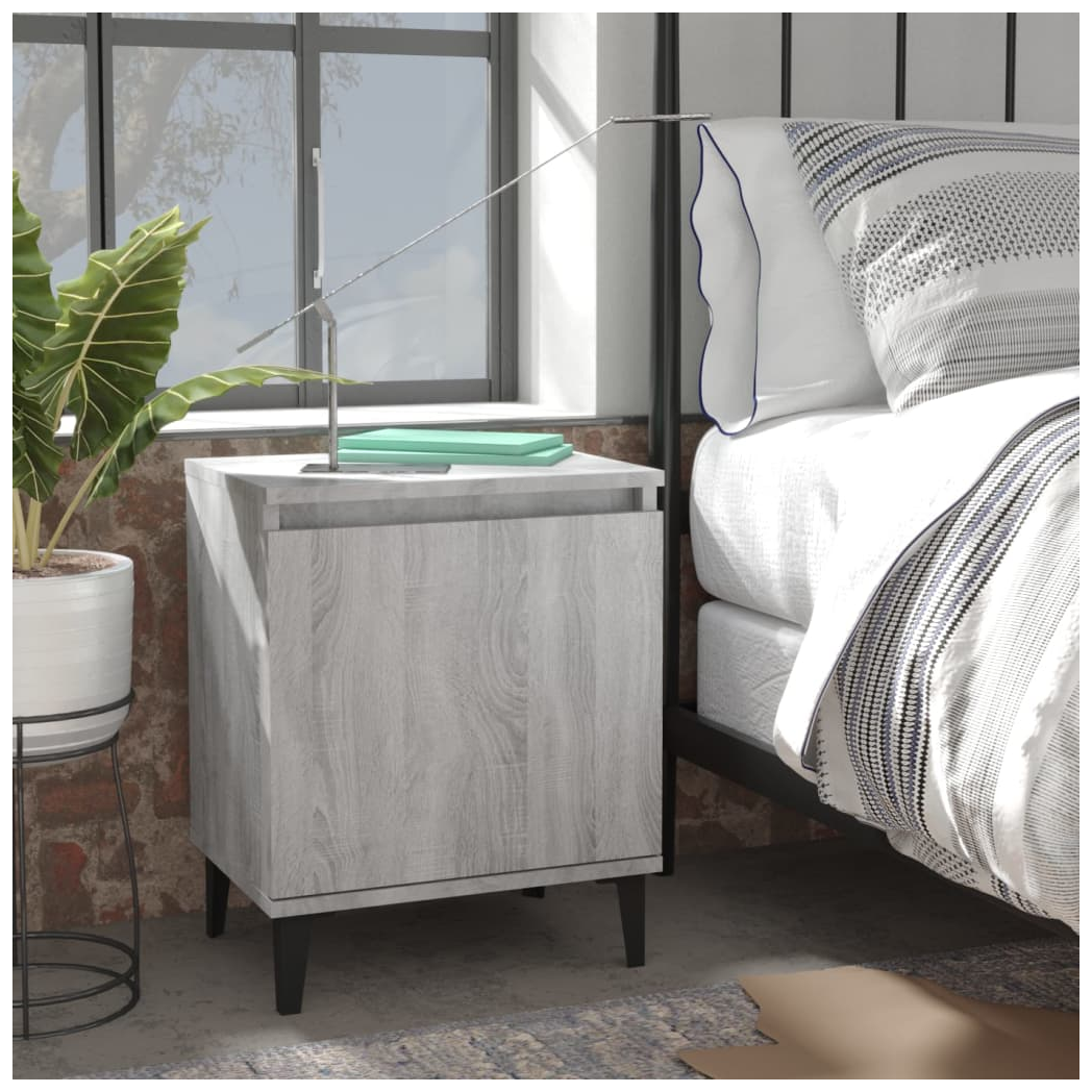 Bed Cabinets with Metal Legs Grey Sonoma 40x30x50 cm