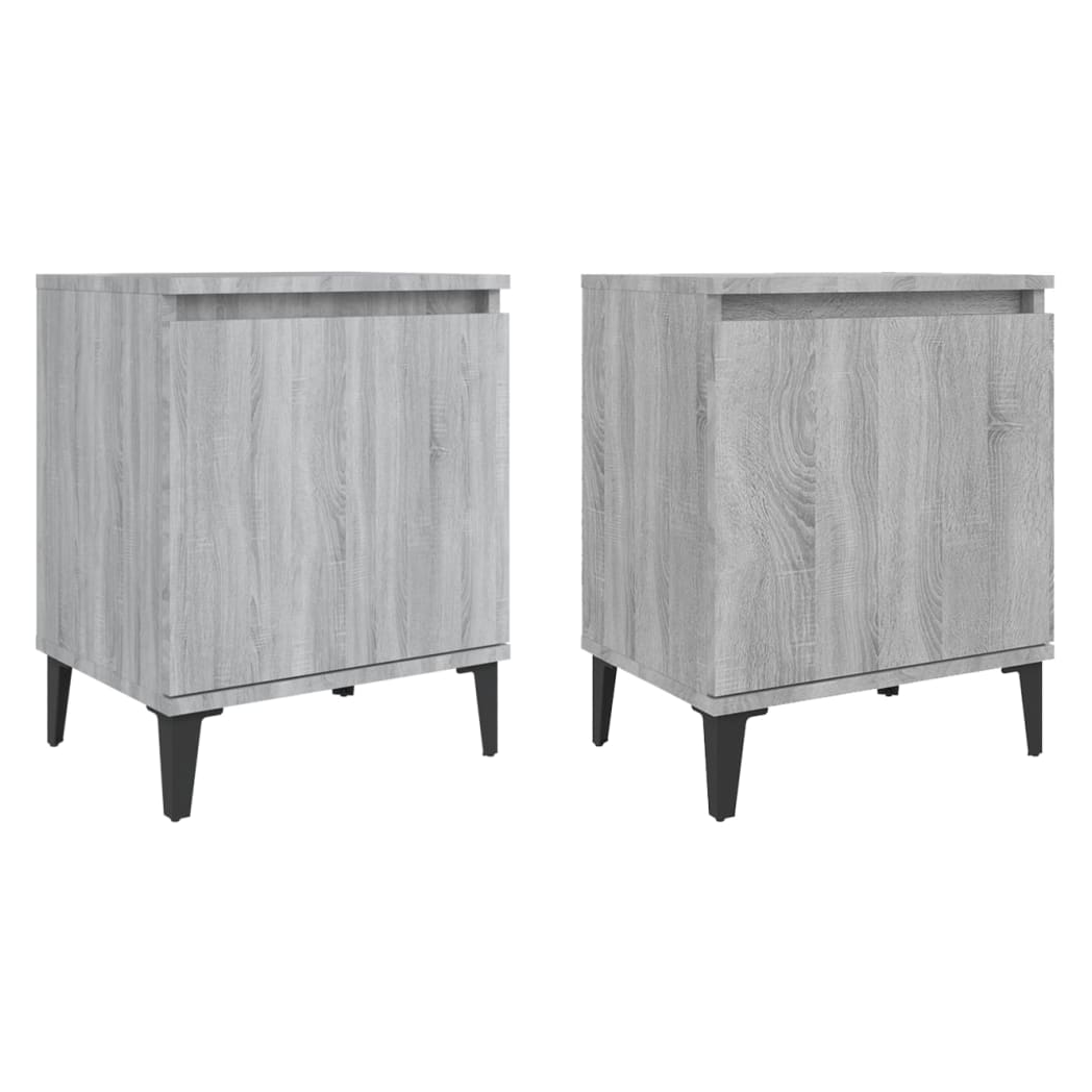 Bed Cabinets with Metal Legs Grey Sonoma 40x30x50 cm