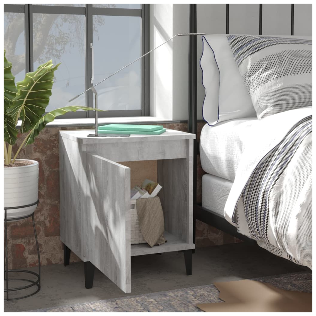 Bed Cabinets with Metal Legs Grey Sonoma 40x30x50 cm