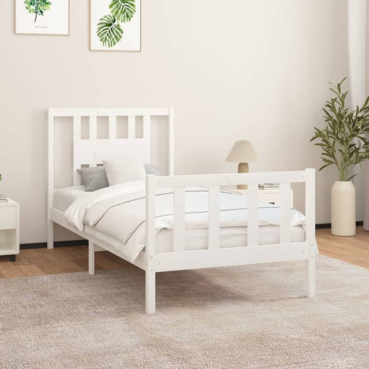 Bed Frame with Headboard White Solid Wood Pine 90x200 cm