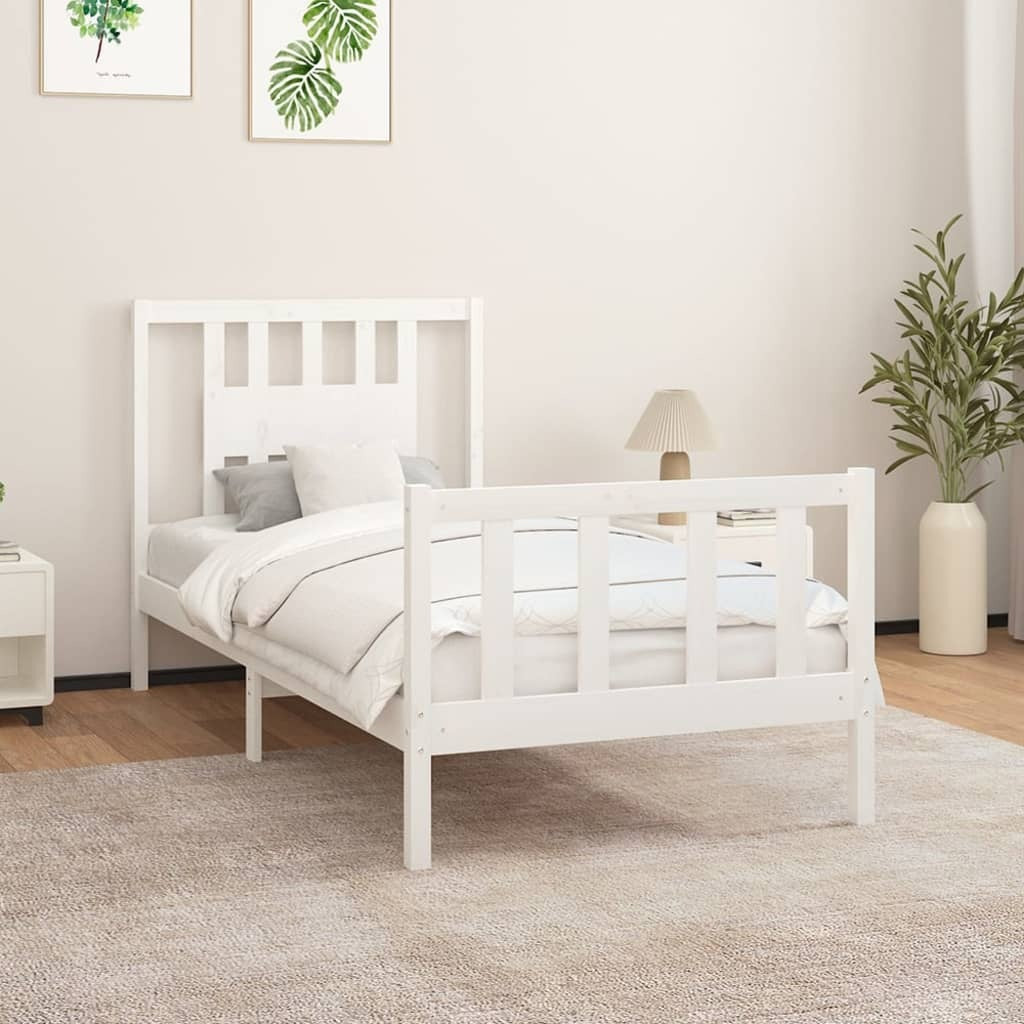 Bed Frame with Headboard White Solid Wood Pine 90x200 cm