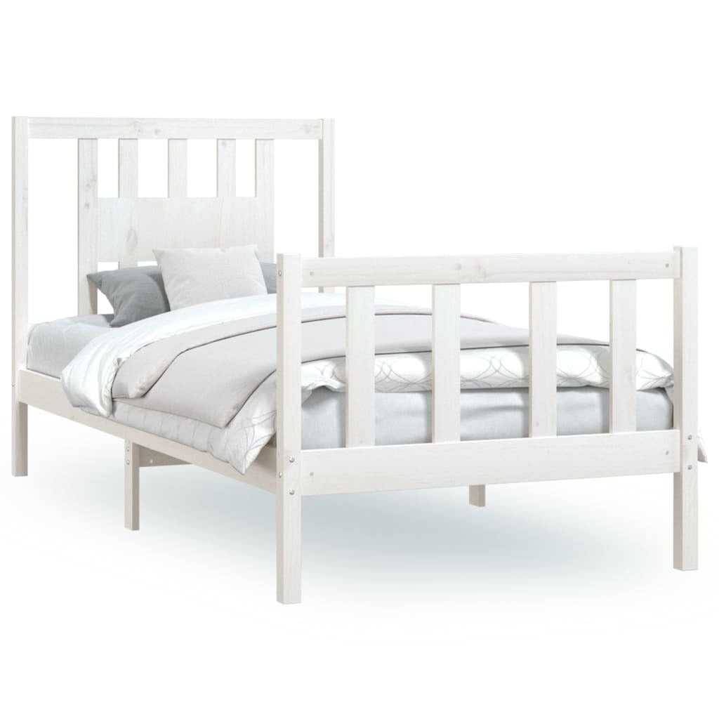 Bed Frame with Headboard White Solid Wood Pine 90x200 cm