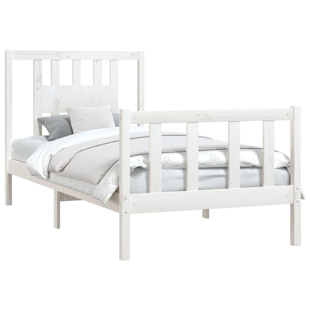 Bed Frame with Headboard White Solid Wood Pine 90x200 cm