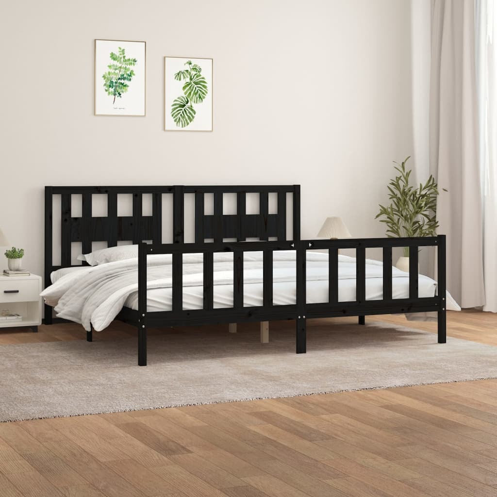 Bed Frame with Headboard Black Solid Wood Pine 200x200 cm