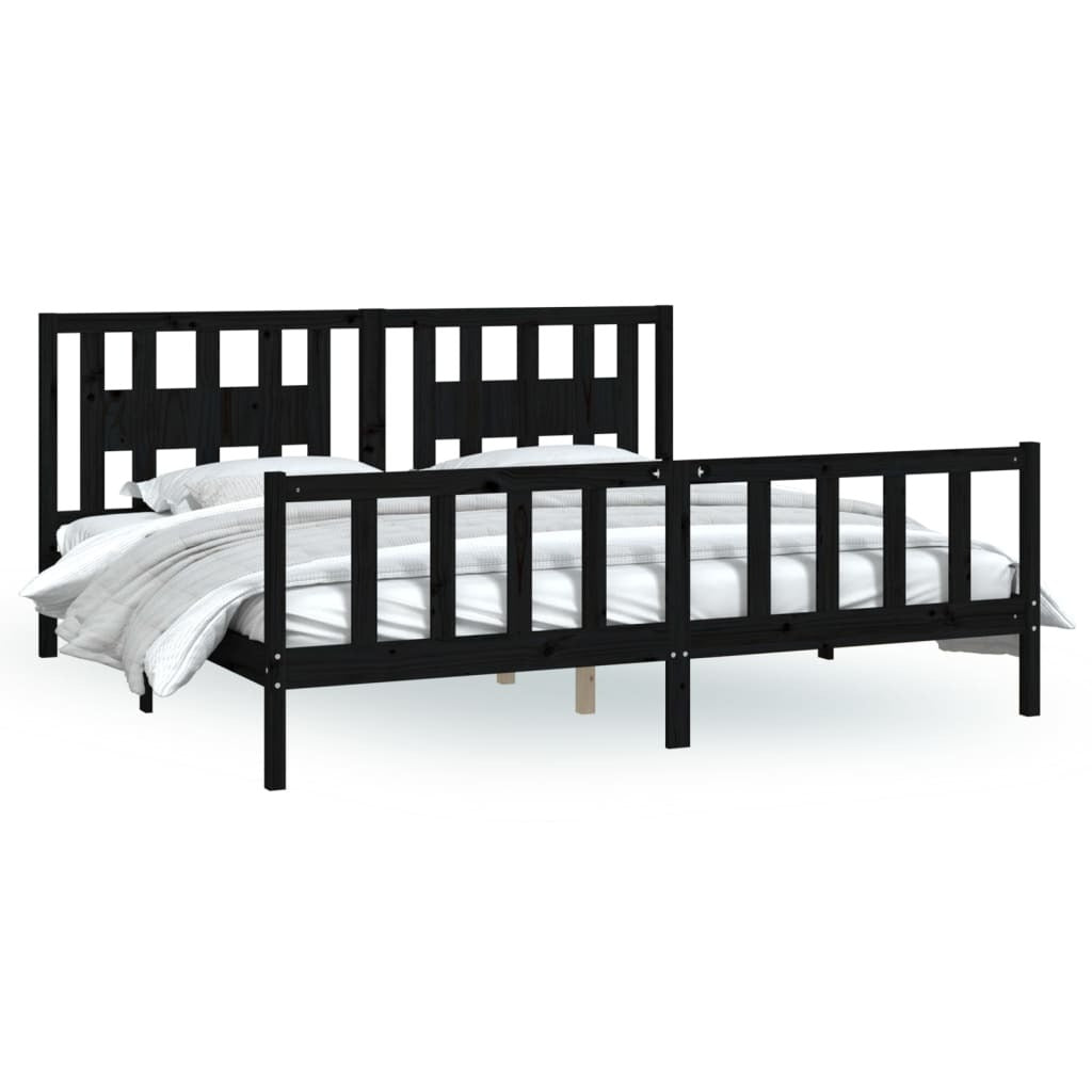 Bed Frame with Headboard Black Solid Wood Pine 200x200 cm