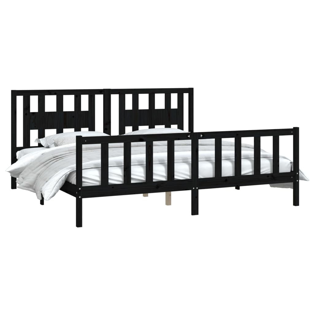 Bed Frame with Headboard Black Solid Wood Pine 200x200 cm