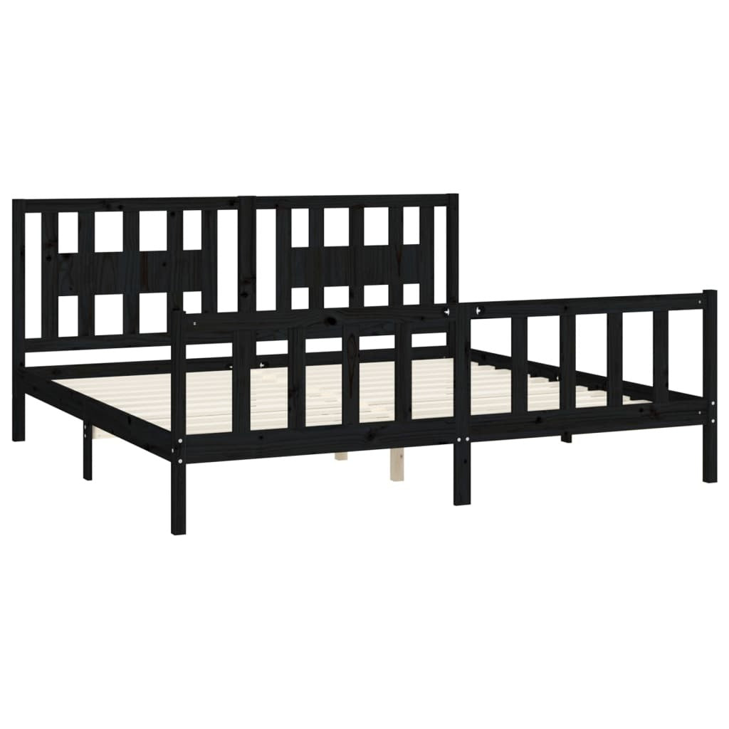 Bed Frame with Headboard Black Solid Wood Pine 200x200 cm