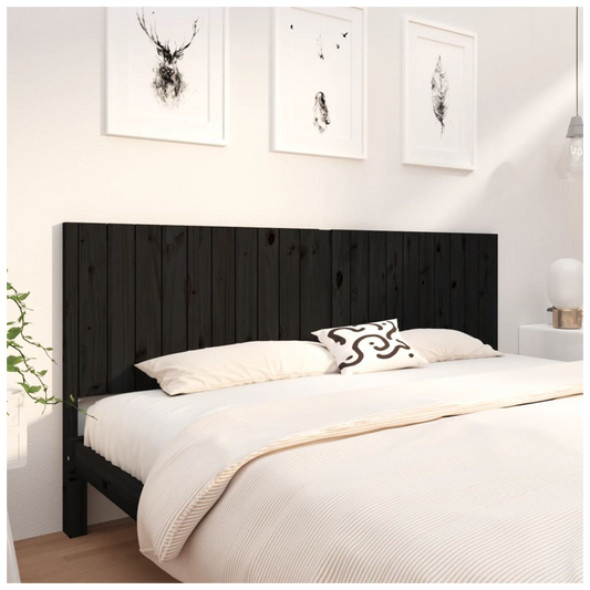 Bed Headboard Black 205.5x4x100 cm Solid Wood Pine