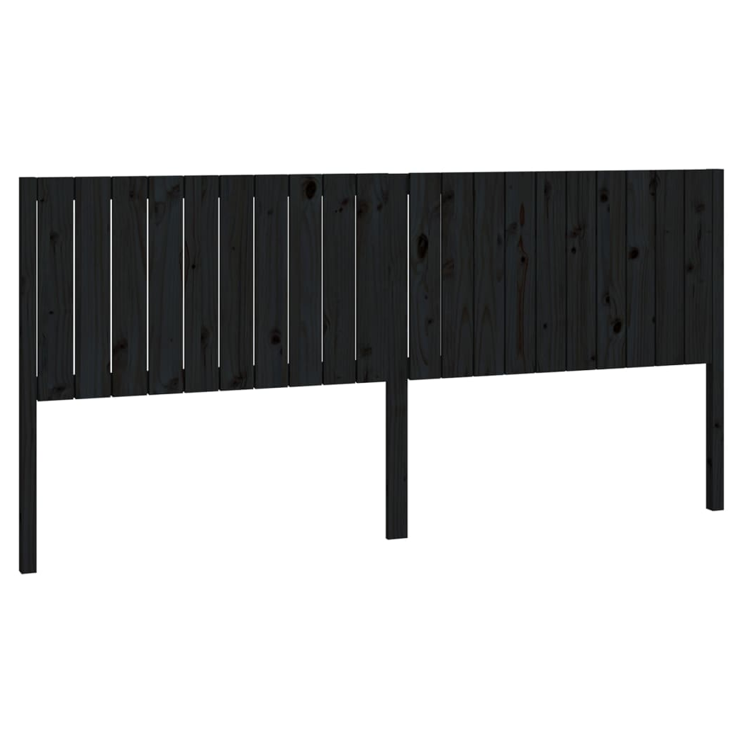 Bed Headboard Black 205.5x4x100 cm Solid Wood Pine