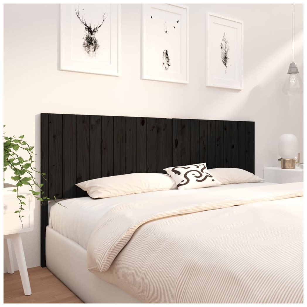 Bed Headboard Black 205.5x4x100 cm Solid Wood Pine