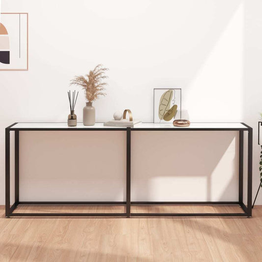 Console Table White Marble 200x35x75.5cm Tempered Glass