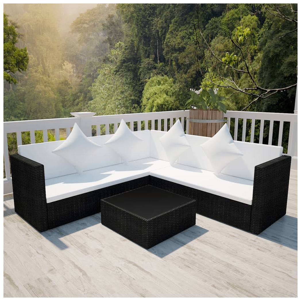 4 Piece Garden Lounge Set with Cushions Poly Rattan Black
