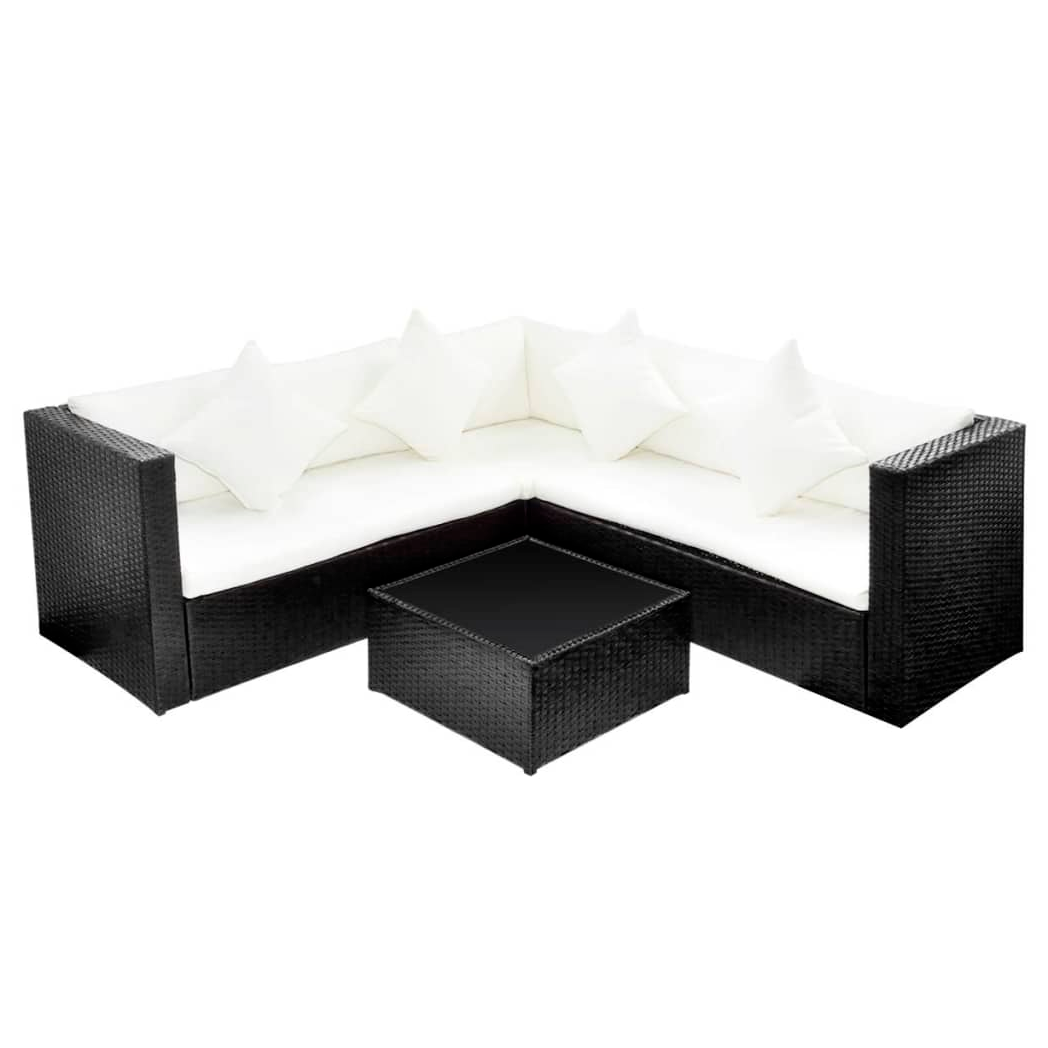 4 Piece Garden Lounge Set with Cushions Poly Rattan Black