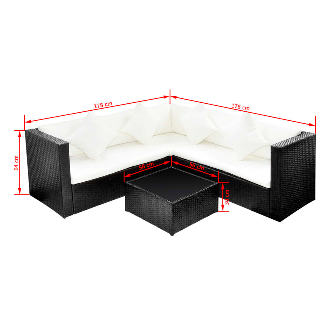 4 Piece Garden Lounge Set with Cushions Poly Rattan Black