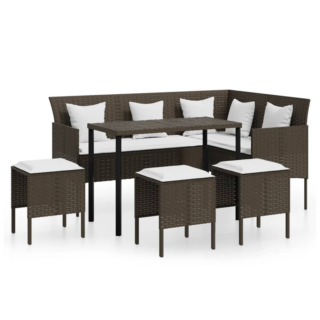 5 Piece L-shaped Couch Sofa Set with Cushions Poly Rattan Brown