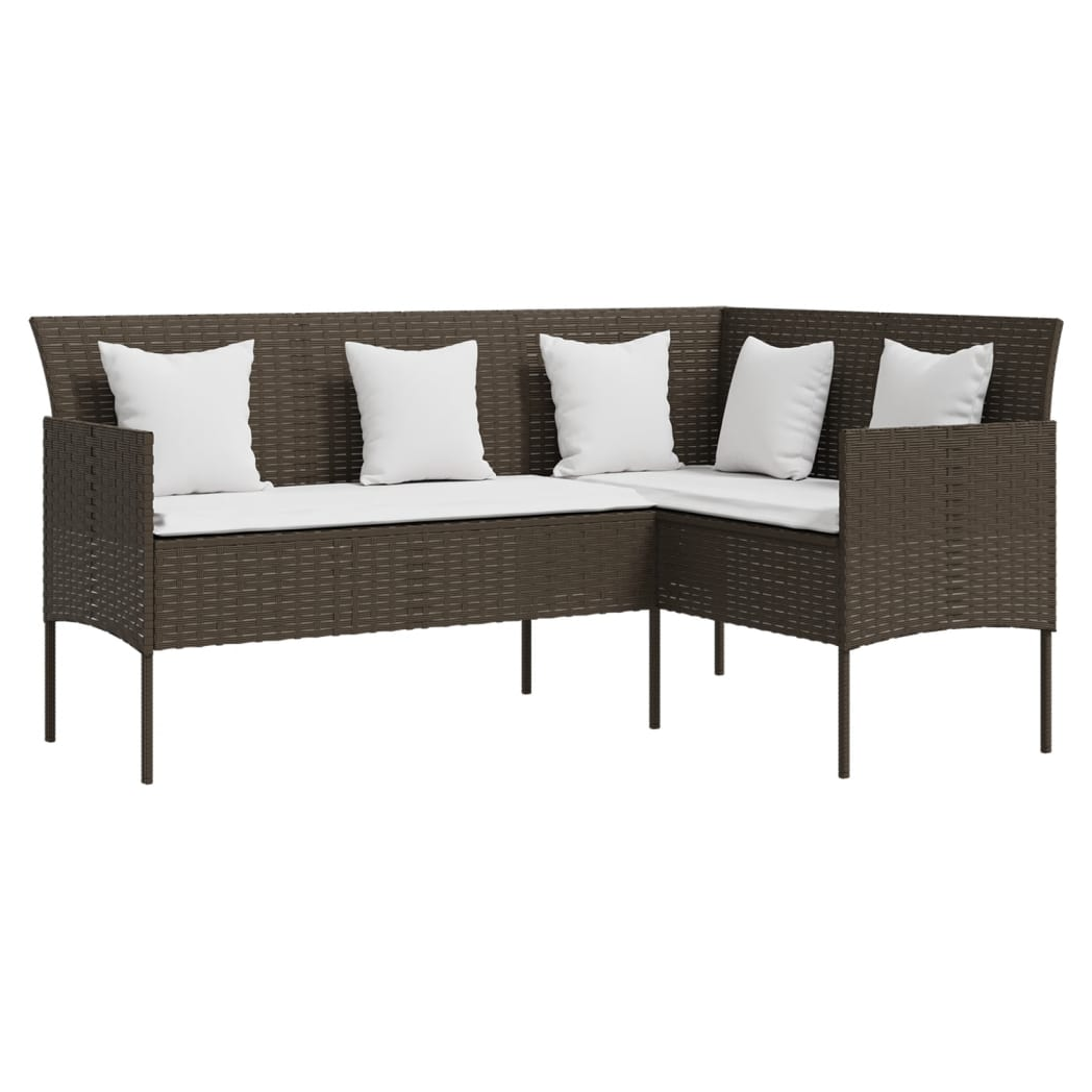 5 Piece L-shaped Couch Sofa Set with Cushions Poly Rattan Brown